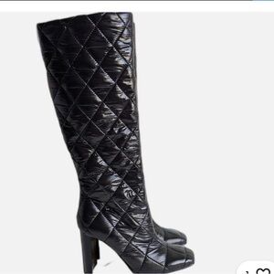 Aldo Shiny Black Quilted Heeled Boots